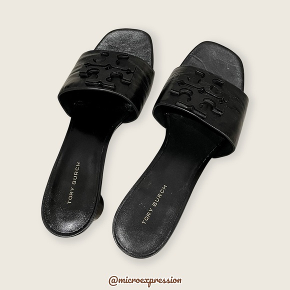 $339 Tory Burch Ines Boho Black Real Leather Casual Summer Spring Logo Sandal - Picture 9 of 16